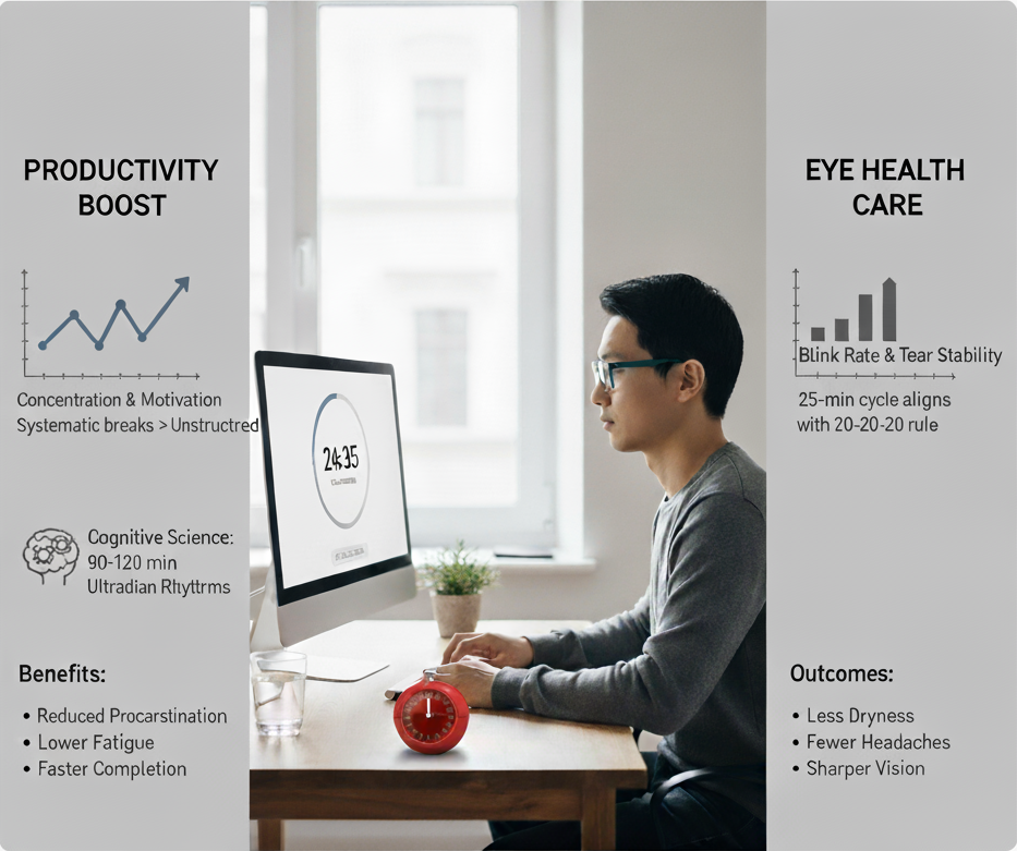 Pomodoro Technique for Productivity and Eye Health